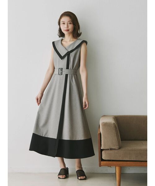 TONAL（トーナル） ワンピース バイカラーセーラーセミフレア