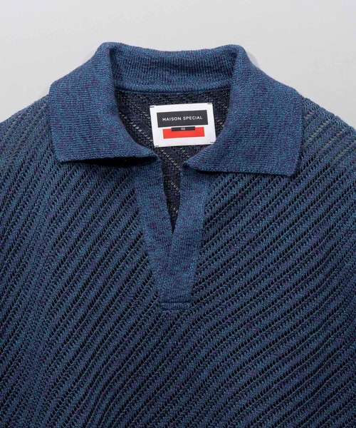 MAISON SPECIAL 半袖ニットポロ ブルー MAISON SPECIAL ポロシャツ ポロ Knit Polo Shirt/ニット
