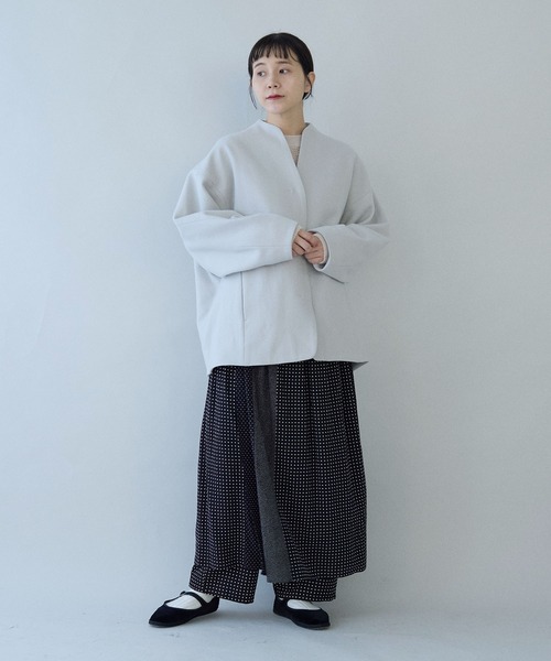 yuni ノーカラーコート コート ウールsuper100 middle length cocoon