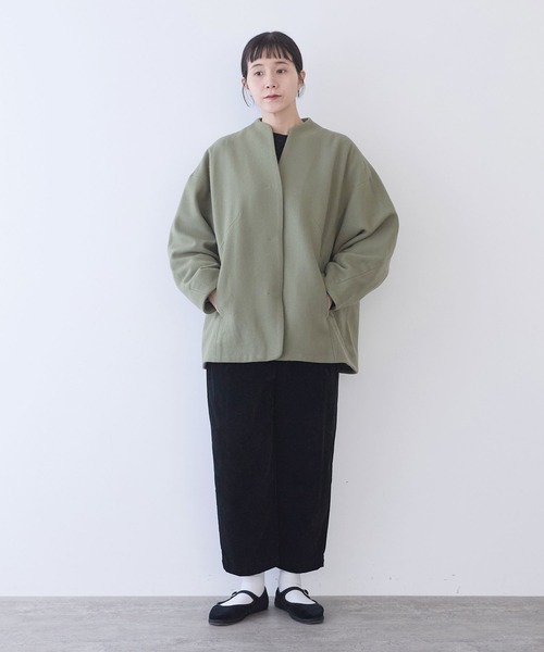 yuni ノーカラーコート コート ウールsuper100 middle length cocoon