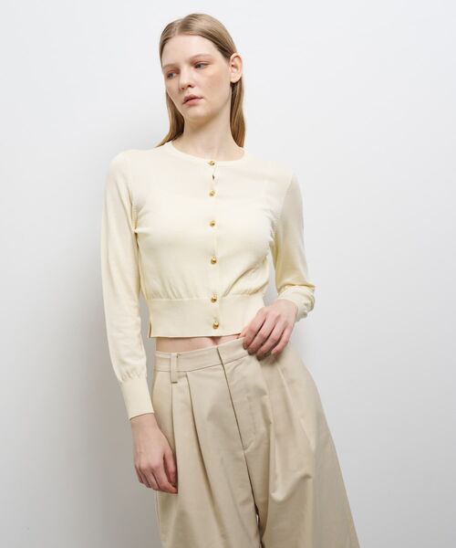 フランス製LANVIN ゴールド カーディガン LANVIN en Bleu ニット セーター メタルボタンベーシック