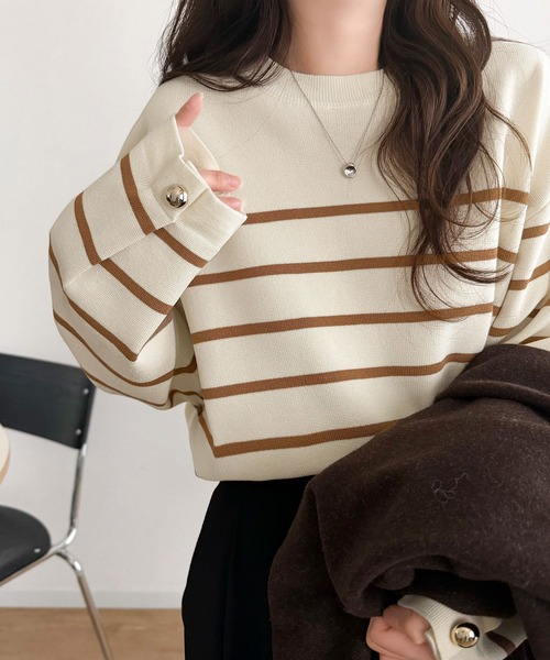 ニット セーター 「26AW新色3色登場！」「11月上旬再入荷！予約受付中」ゆったりなのに上品でキチンと見え。ミラノリブ袖先ゴールドボタンプルオーバー | classicalelf | 29