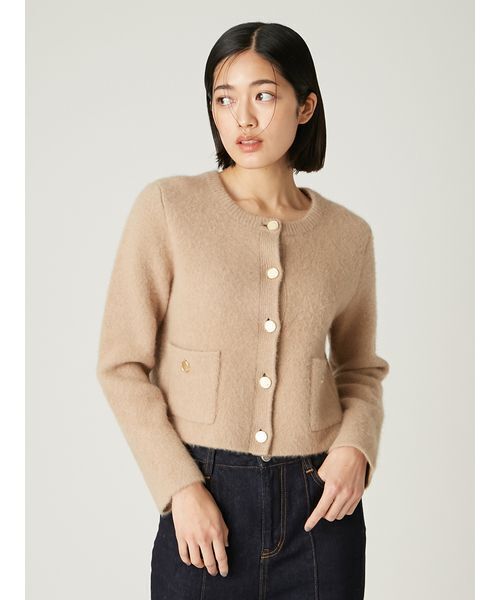 FRAY I.D ツイード　ノーカラージャケット　ニットカーディガン　春物 WEB限定カラー】フォックスウールニットジャケット(ニット