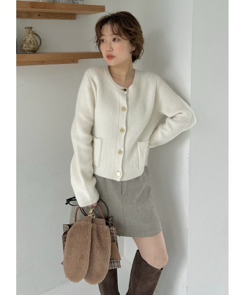 新品・美品♪ラディエイト◆フーデッドニットコート　カーディガン　ウール　日本製 ウールカシミヤブレンドニットカーディガン（ニットカーディガン