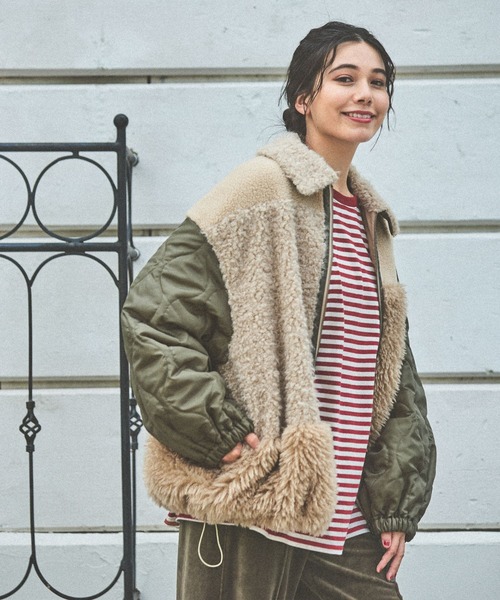 niko and…パッチワークボアブルゾン niko and…（ニコアンド） ブルゾン アウター パッチワークボアブルゾン