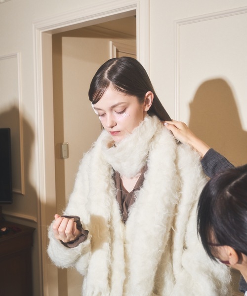 Lovilyn カーディガン マフラー付きシャギーカーディガン レディース