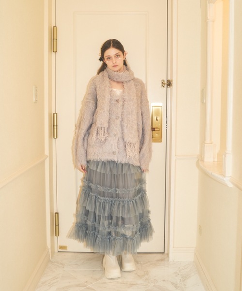 Lovilyn カーディガン マフラー付きシャギーカーディガン レディース