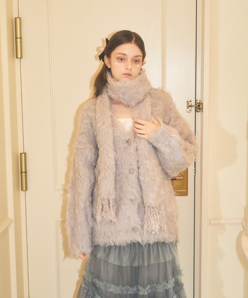 Lovilyn カーディガン マフラー付きシャギーカーディガン レディース