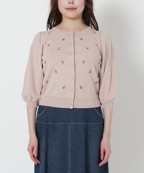 Rose Tiara（ローズティアラ） カーディガン 「手洗いOK」つぼみ刺繍