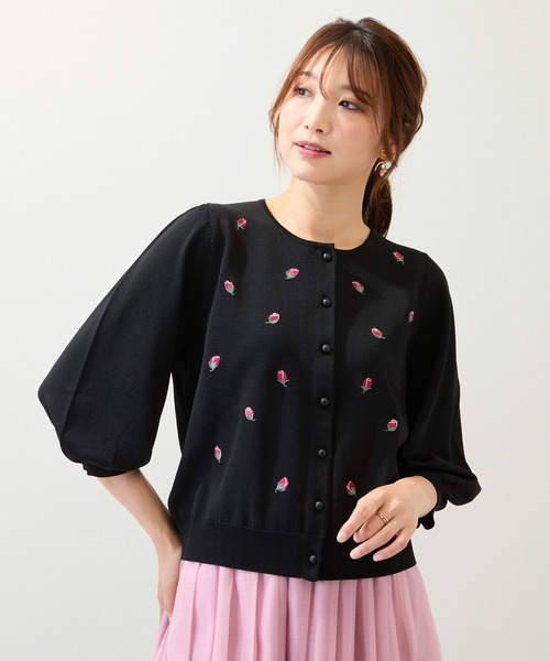 Rose Tiara（ローズティアラ） カーディガン 「手洗いOK」つぼみ刺繍