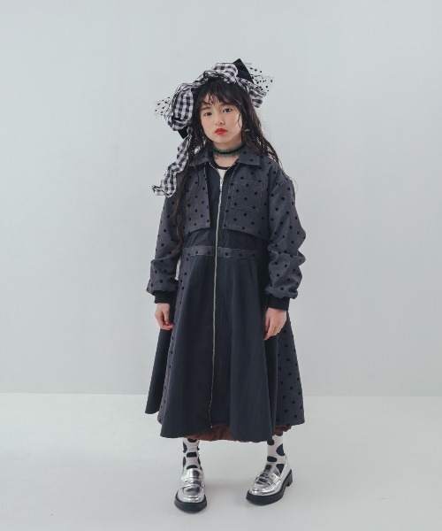 ワンピース フロッキードットzipperジャケットワンピース キッズ 子供服 女の子 | unica | 01