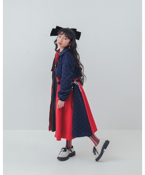 ワンピース フロッキードットzipperジャケットワンピース キッズ 子供服 女の子 | unica | 04