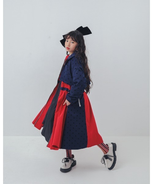 ワンピース フロッキードットzipperジャケットワンピース キッズ 子供服 女の子 | unica | 06