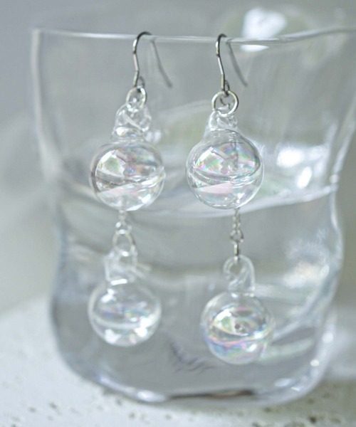 CERCA ピアス jolie minette/2連 水入りオーロラガラス フックピアス 