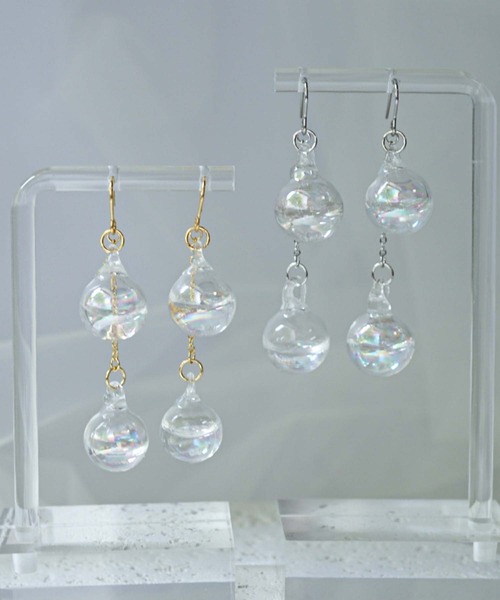 CERCA ピアス jolie minette/2連 水入りオーロラガラス フックピアス 
