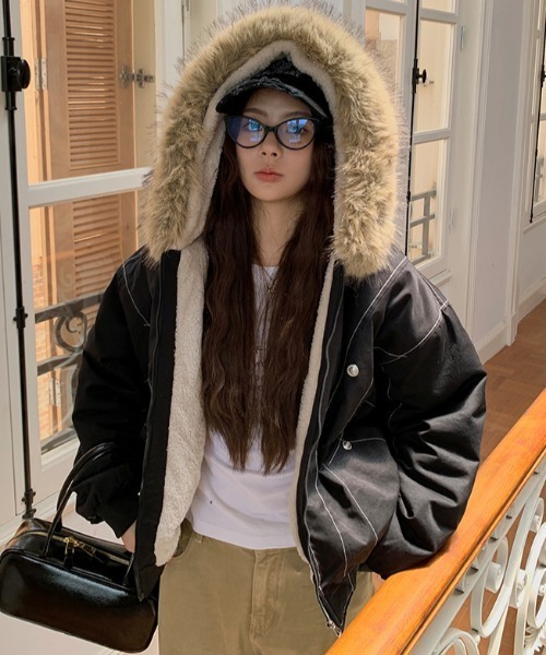 Y2K DIESEL ショート丈 ブルゾン ファー 切り替え ナイロン Diosfront ブルゾン アウター ファーフーディショート丈ブルゾン