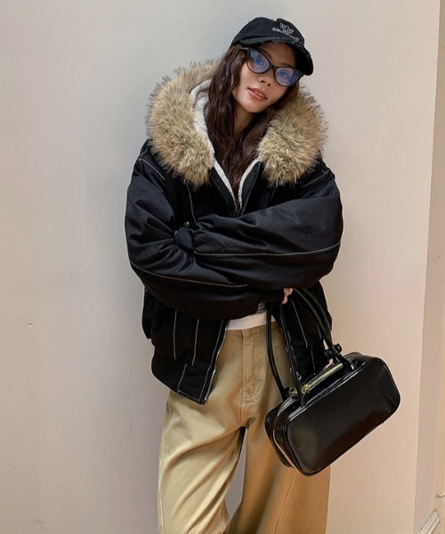 Diosfront ブルゾン アウター ファーフーディショート丈ブルゾン