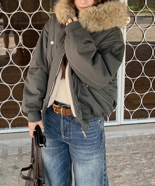 Diosfront ブルゾン アウター ファーフーディショート丈ブルゾン