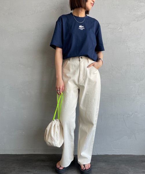 「LACOSTE」 半袖Tシャツ X-SMALL ネイビー レディース_画像2