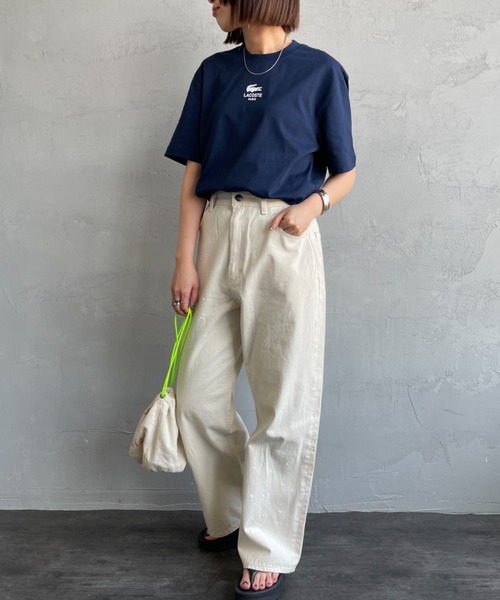 「LACOSTE」 半袖Tシャツ X-SMALL ネイビー レディース_画像5