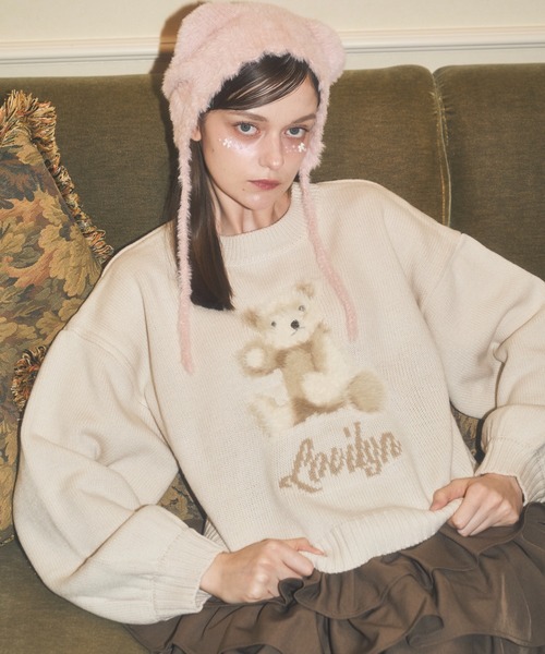 【新品未使用 アルチビオ】クマモチーフフワフワニットブルゾン38号 Lovilyn ニット セーター ふわふわクマちゃんニット レディース