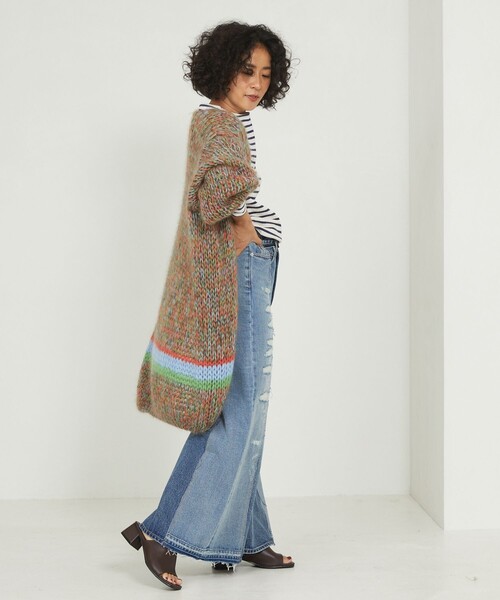 「Freada」 ニットカーディガン フリ- グリーン レディース_画像4