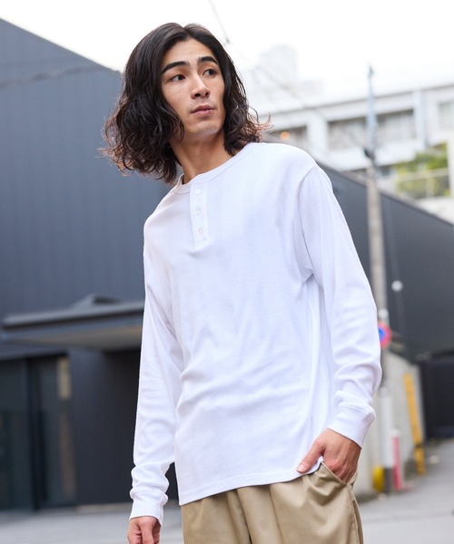古着 Milok ミロック SIDE H QS SHIRTS 長袖 ヘンリーネック カットソー 46 ホワイト レディース Milok ミロック SIDE H QS SHIRTS 長袖 ヘンリーネック カットソー 46