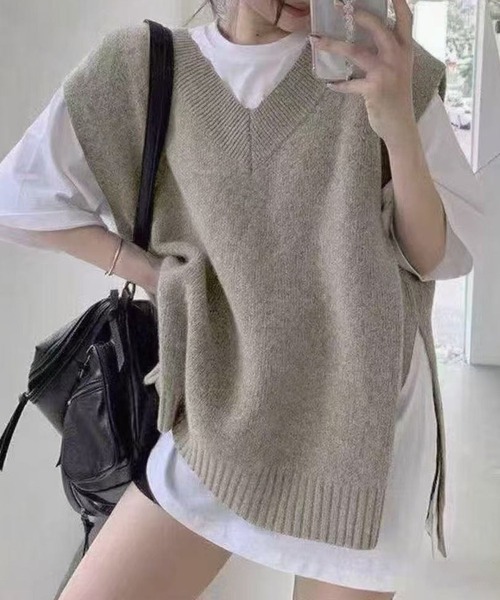 CADBURY（キャドバリー） ベスト ジレ Vネックオーバーサイズサイド