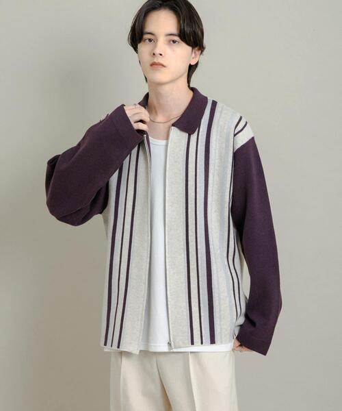 vintage ニットシャツ SENSE OF PLACE by URBAN RESEARCH セーター ニット ストライプZIP