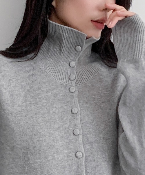 LOWO カーディガン ハイネック ニットカーディガン 長袖 トップス 秋冬