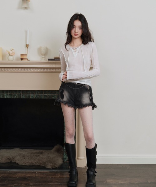 ANDWANG tシャツ sheer ribbon loose tops レディース : ZOZOTOWN