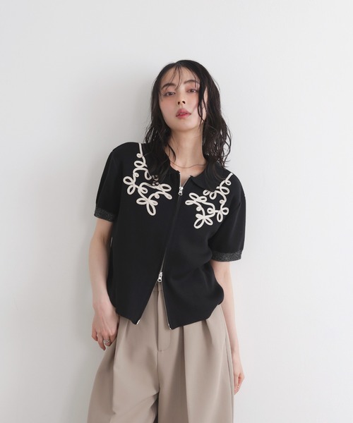 「LIAN」 半袖ニット FREE ブラック レディース_画像4