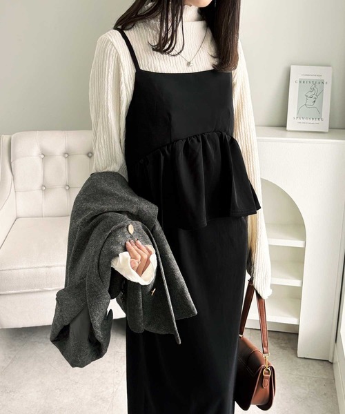 room306 キャミソールワンピース　ブラック room306 キャミワンピ sheer black open camisole