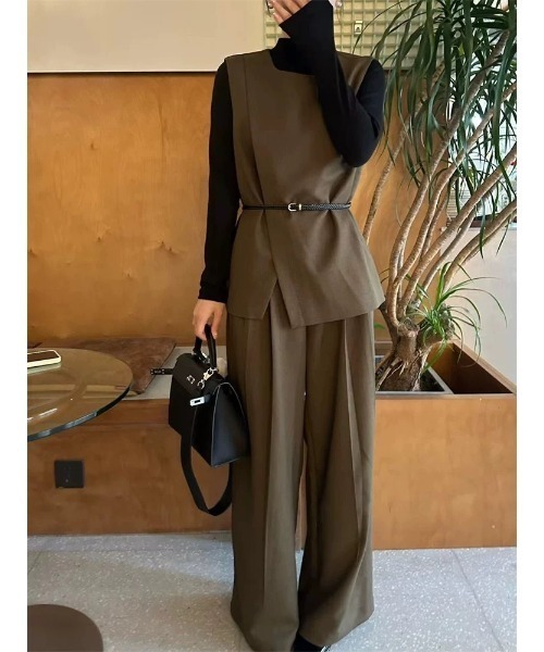 FAVORITO セットアップ ベルト付きベストトップスワイドパンツ