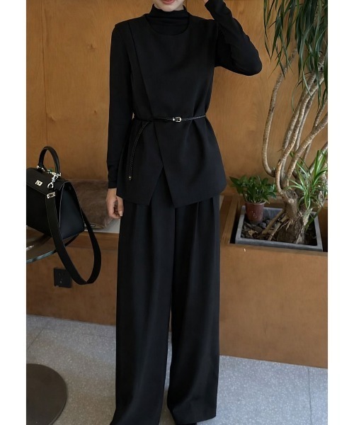FAVORITO セットアップ ベルト付きベストトップスワイドパンツ