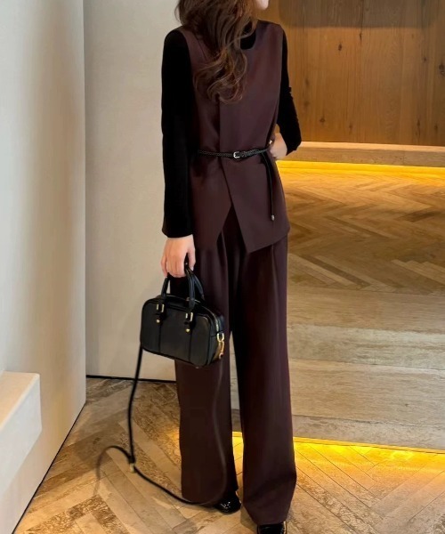 FAVORITO セットアップ ベルト付きベストトップスワイドパンツ