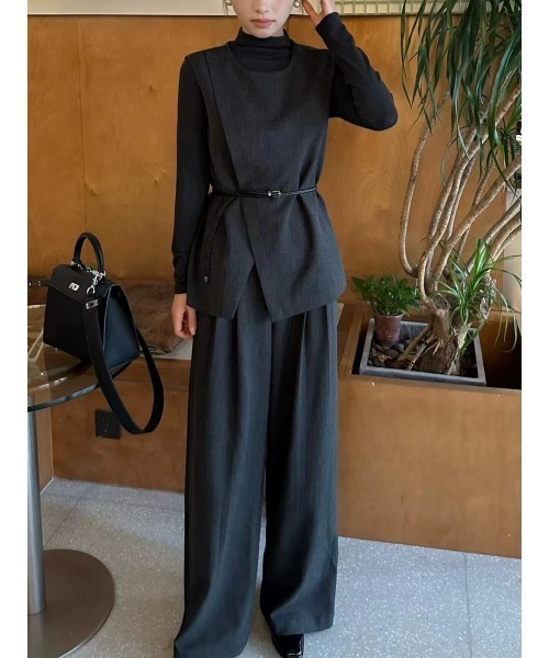 FAVORITO セットアップ ベルト付きベストトップスワイドパンツ