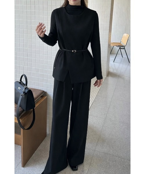 FAVORITO セットアップ ベルト付きベストトップスワイドパンツ