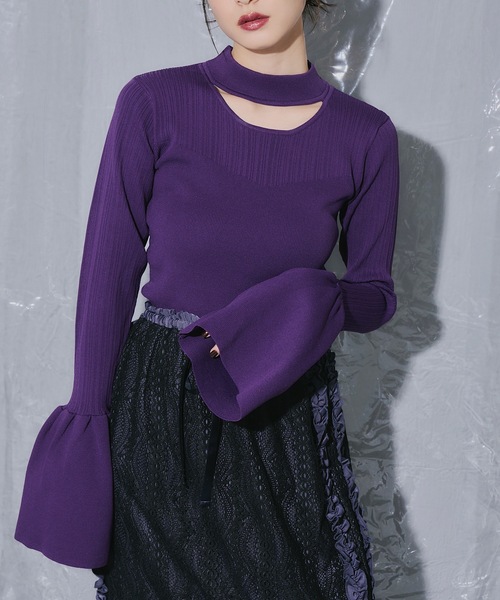 「VIOLETTA」 長袖ニット FREE グレー レディース_画像4