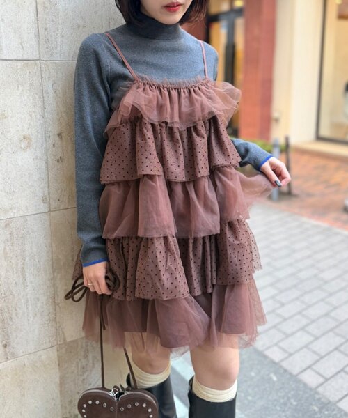 PINK HOUSE ドットチュールブラウス+ドットチュールキャミワンピ2点 w closet（ダブルクローゼット） ブラウス シャツ ドットチュールミニ