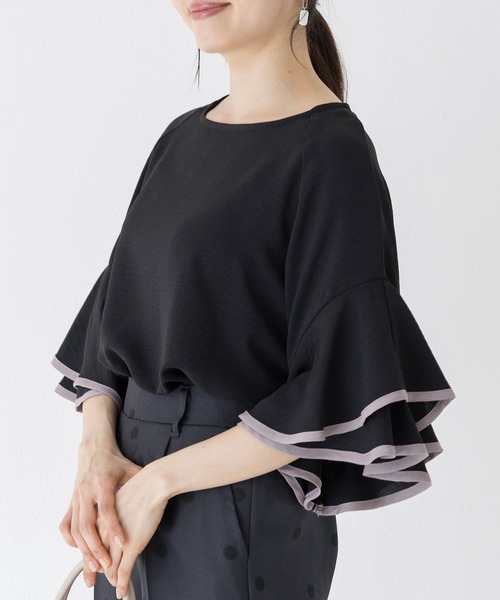 「INCEDE」 7分袖ブラウス 3L グレイッシュベージュ レディース_画像4