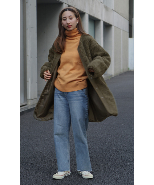 「zootie」 ノーカラーコート フリー カーキ レディースの画像5