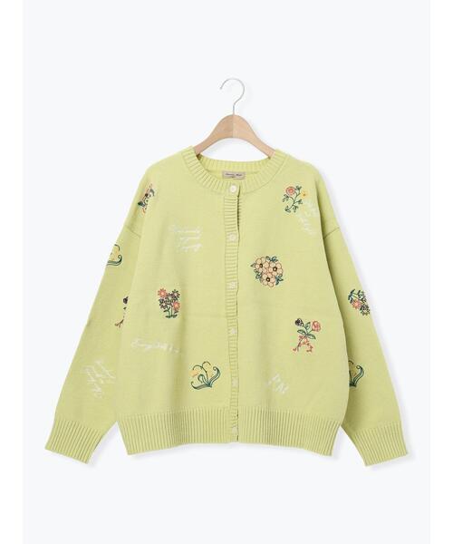 美品2023インスタ掲載☆M’S GRACY パール牡丹花/ロゴ刺繍カーディガン Samansa Mos2（サマンサモスモス） カーディガン 花+ロゴ総柄刺繍