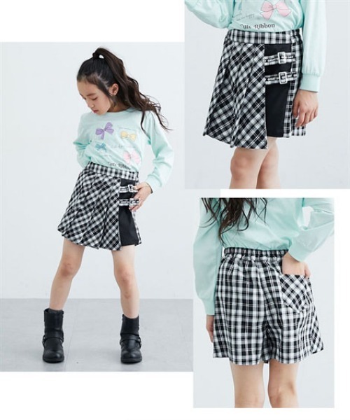 パンツ ラメチェック柄ラップキュロット キッズ 子供服 女の子