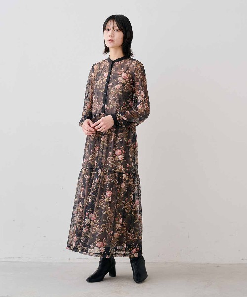 【MEDE19F】新品未使用　花柄シアーワンピース(3L)ミュールズモダン　黒 MEDE19F（メデジュウキュウ） ワンピース ミュルーズモダン