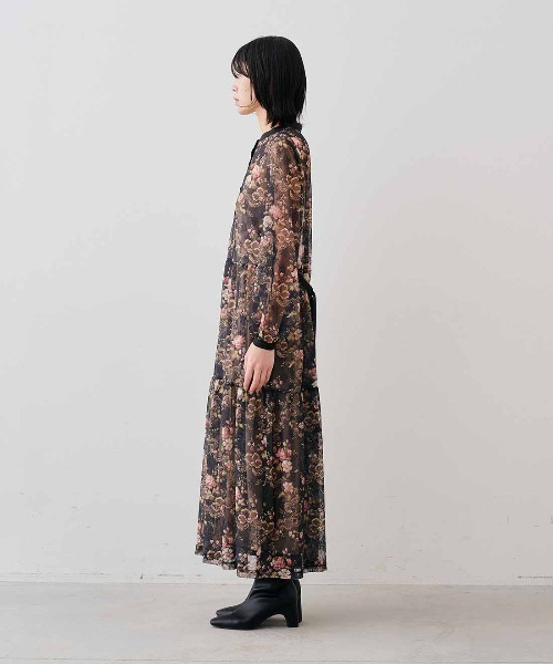 【MEDE19F】新品未使用　花柄シアーワンピース(3L)ミュールズモダン　黒 MEDE19F（メデジュウキュウ） ワンピース ミュルーズモダン