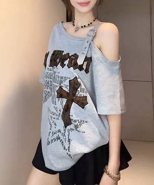 lilful tシャツ 半袖 「26年春夏新作」Y2K ファーパッチロゴ クロス