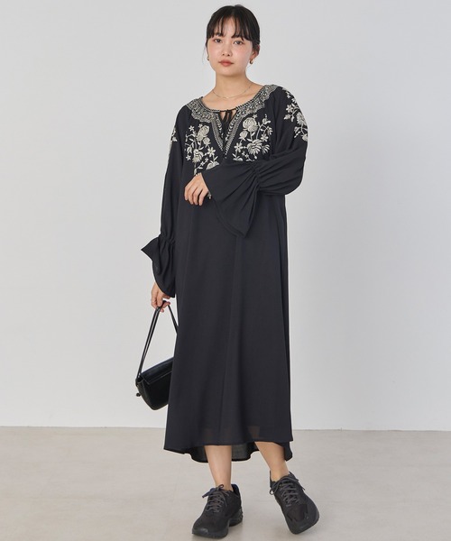 「LAVEANGE」 7分袖ワンピース 3L ネイビー レディース_画像9