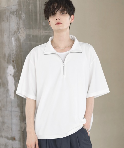 SLDO. ハーフジップシャツ ホワイト Sサイズ tシャツ 「26SS」梨地ハーフジップドローコードTシャツ メンズ