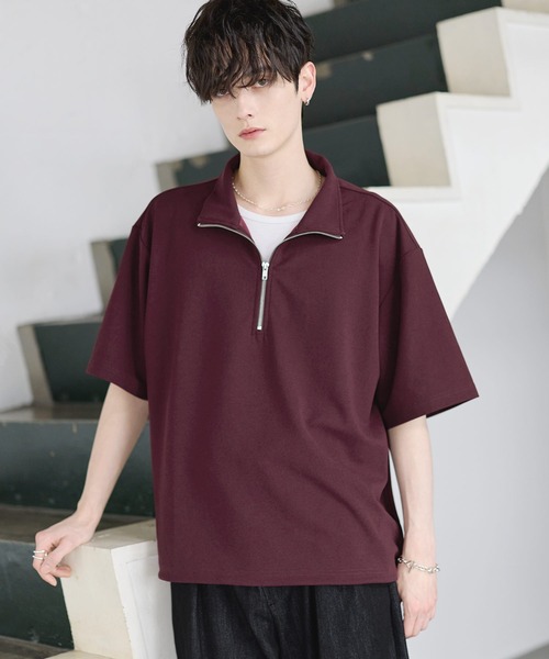 tシャツ 「26SS」梨地ハーフジップドローコードTシャツ メンズ